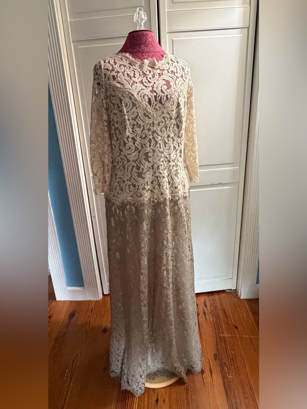 Tadashi Shoji BHLDN Anthropologie Lace Boatneck 3/4 Sleeve Gown Cream Dress 12